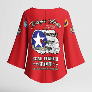 Tuskegee Airmen WWII Heroes Kimono Sleeve Blouse The Great American Aviators Red Art