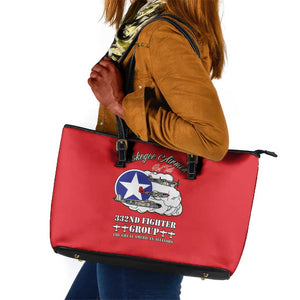 African American Aviators WWII Leather Tote Bag Tuskegee Red Tails Airmen Red - African Pride
