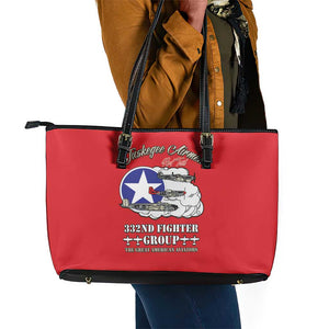 African American Aviators WWII Leather Tote Bag Tuskegee Red Tails Airmen Red - African Pride