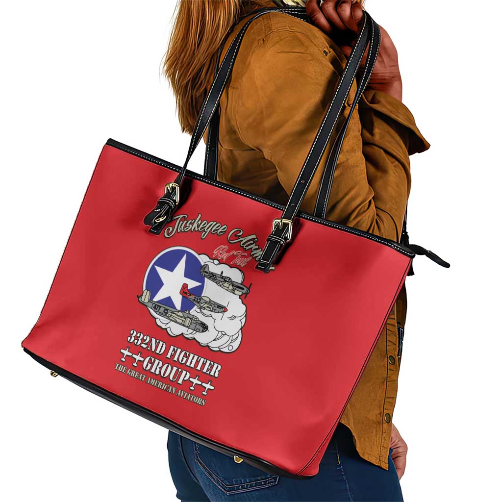 African American Aviators WWII Leather Tote Bag Tuskegee Red Tails Airmen Red - African Pride