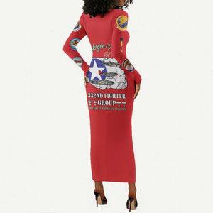 African American Aviators WWII Long Sleeve Bodycon Dress Tuskegee Red Tails Airmen Red - African Pride