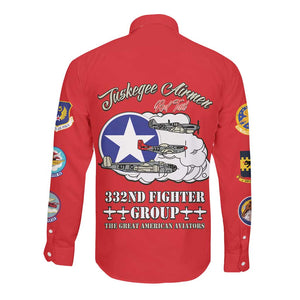 African American Aviators WWII Long Sleeve Button Shirt Tuskegee Red Tails Airmen Red - African Pride