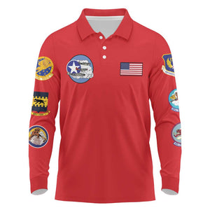African American Aviators WWII Long Sleeve Polo Shirt Tuskegee Red Tails Airmen Red - African Pride