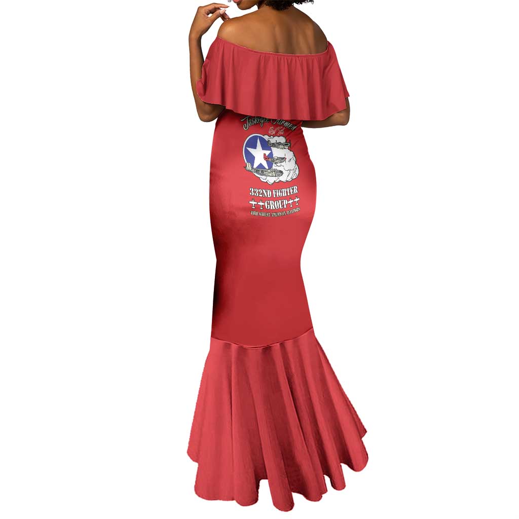African American Aviators WWII Mermaid Dress Tuskegee Red Tails Airmen Red - African Pride