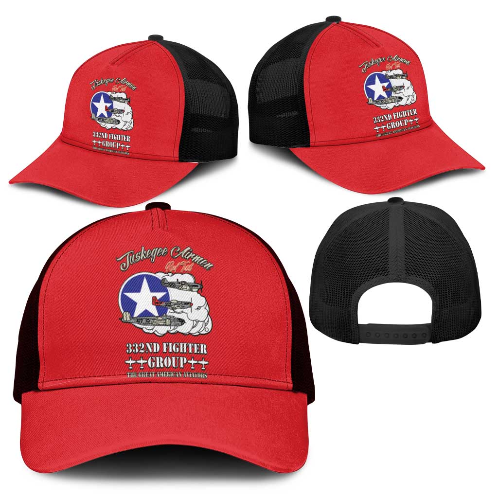 African American Aviators WWII Mesh Trucker Cap Tuskegee Red Tails Airmen Red - African Pride