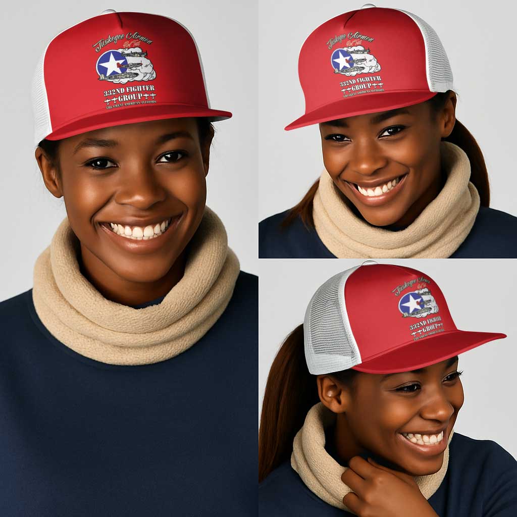 African American Aviators WWII Mesh Trucker Cap Tuskegee Red Tails Airmen Red - African Pride