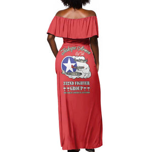 African American Aviators WWII Off Shoulder Maxi Dress Tuskegee Red Tails Airmen Red - African Pride
