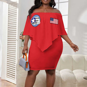 African American Aviators WWII Off Shoulder Short Dress Tuskegee Red Tails Airmen Red - African Pride