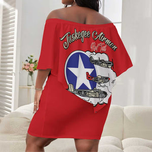 African American Aviators WWII Off Shoulder Short Dress Tuskegee Red Tails Airmen Red - African Pride