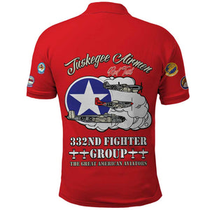 African American Aviators WWII Polo Shirt Tuskegee Red Tails Airmen Red - African Pride