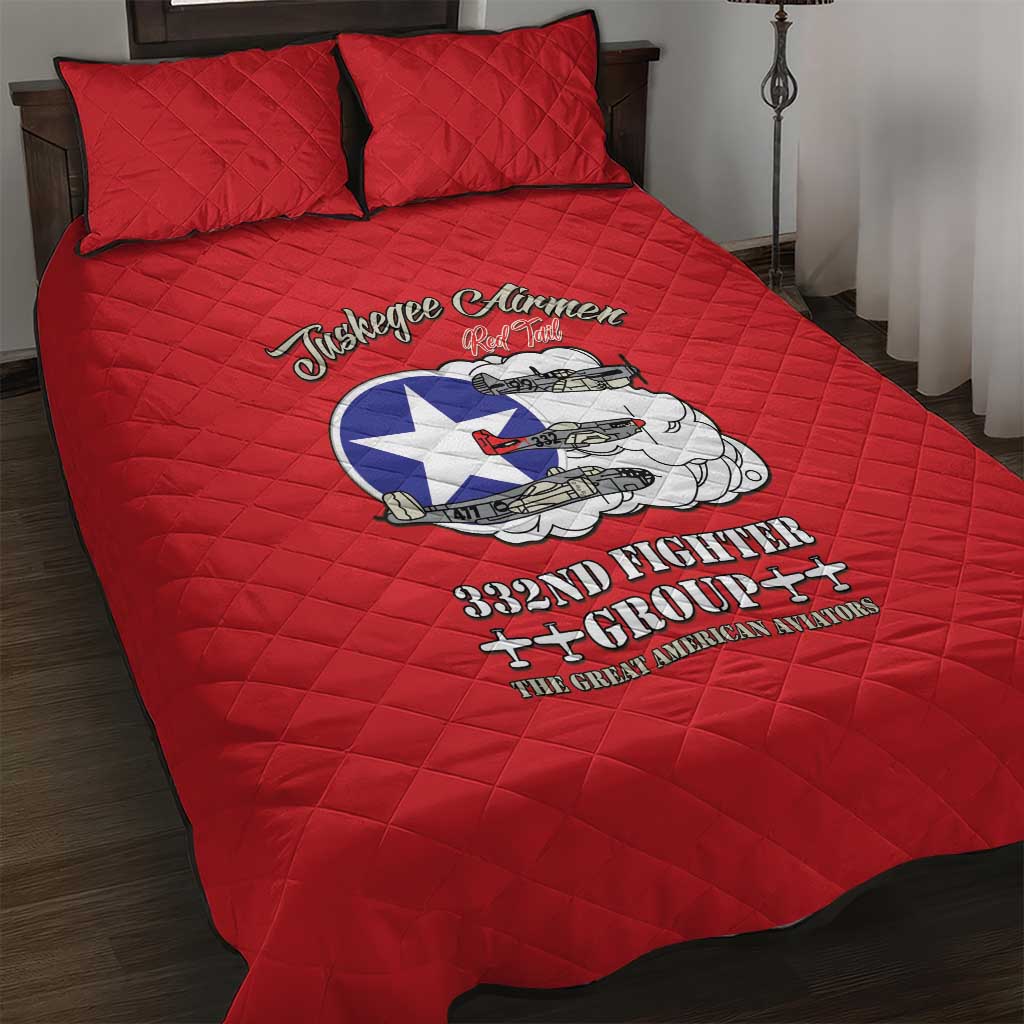 African American Aviators WWII Quilt Bed Set Tuskegee Red Tails Airmen Red - African Pride