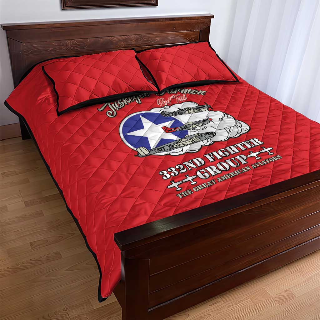 African American Aviators WWII Quilt Bed Set Tuskegee Red Tails Airmen Red - African Pride