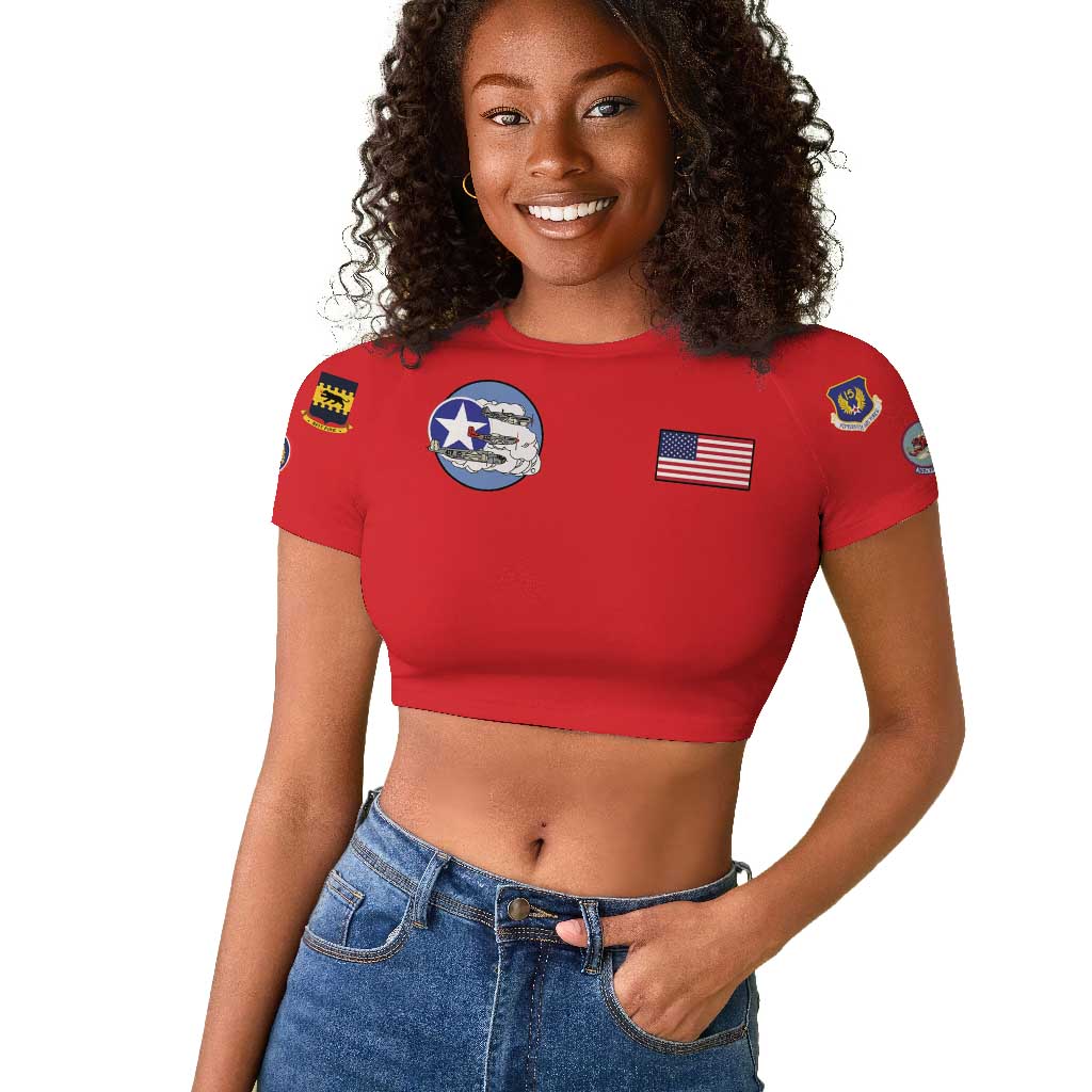 African American Aviators WWII Raglan Cropped T shirt Tuskegee Red Tails Airmen Red - African Pride