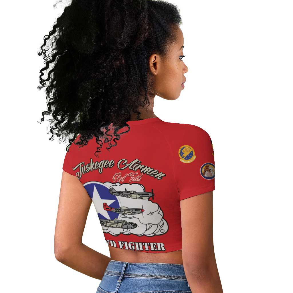African American Aviators WWII Raglan Cropped T shirt Tuskegee Red Tails Airmen Red - African Pride