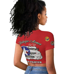 African American Aviators WWII Raglan Cropped T shirt Tuskegee Red Tails Airmen Red - African Pride