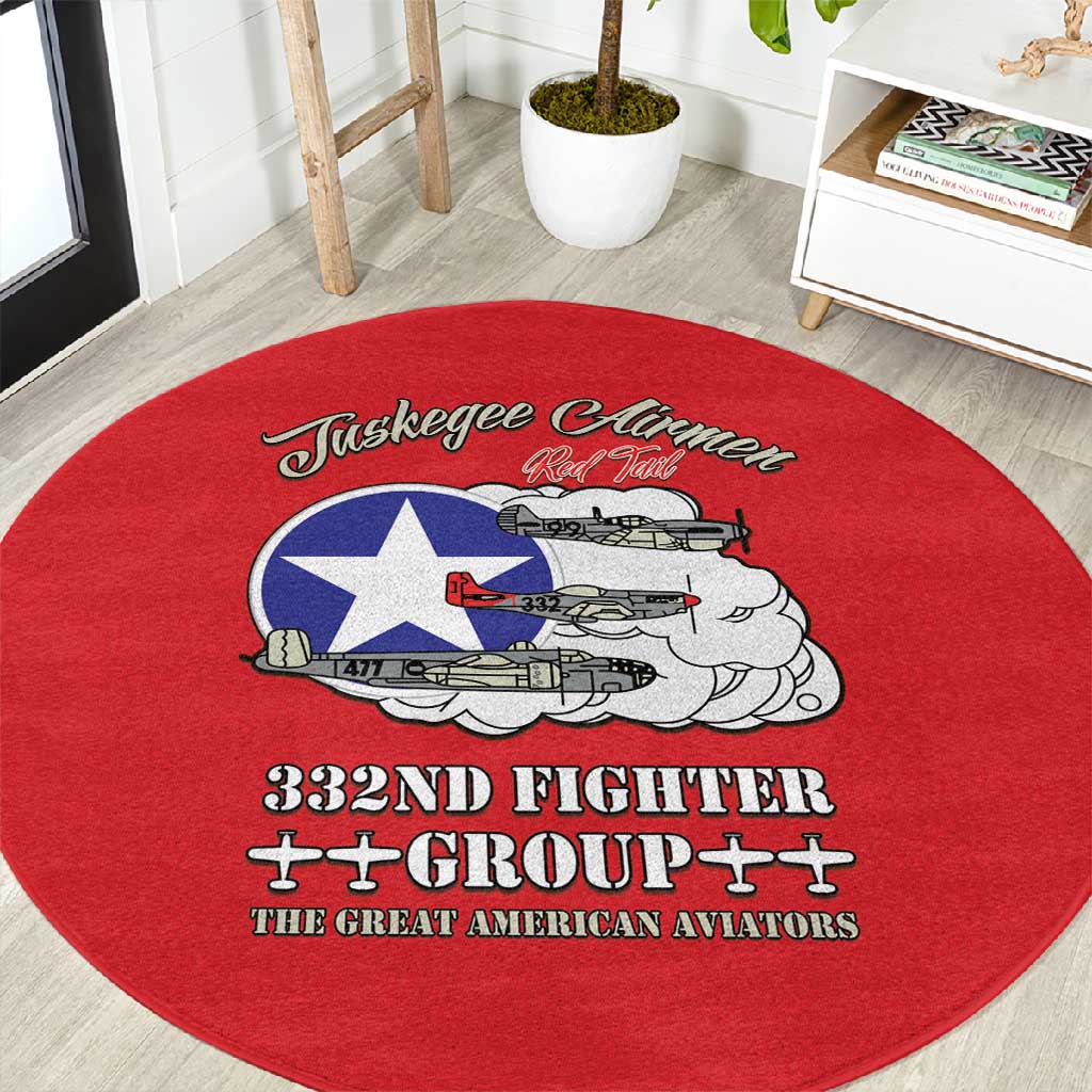 African American Aviators WWII Round Carpet Tuskegee Red Tails Airmen Red - African Pride