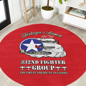 African American Aviators WWII Round Carpet Tuskegee Red Tails Airmen Red - African Pride