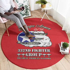 African American Aviators WWII Round Carpet Tuskegee Red Tails Airmen Red - African Pride