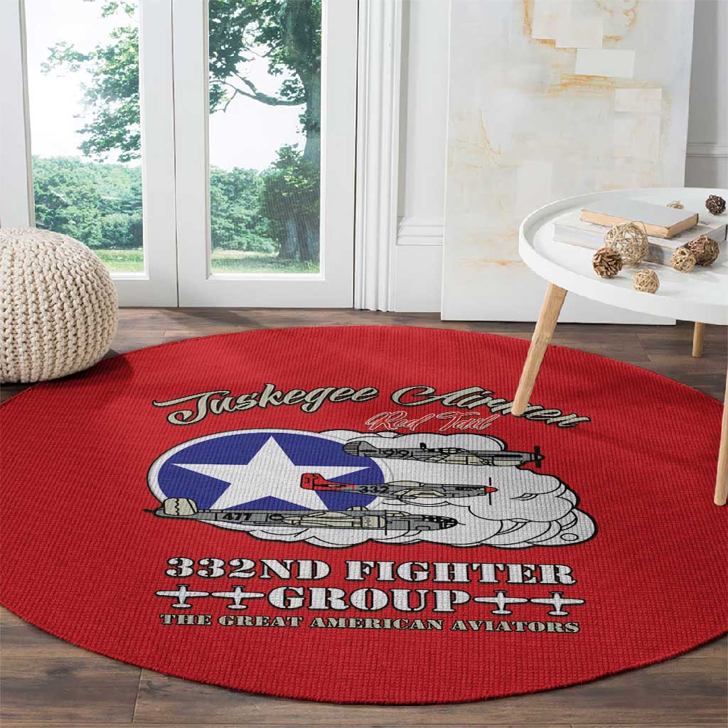 African American Aviators WWII Round Carpet Tuskegee Red Tails Airmen Red - African Pride