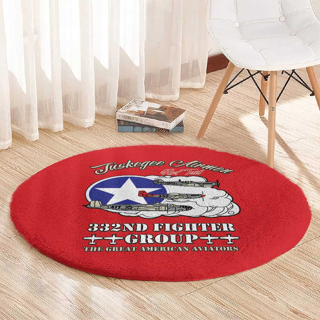 African American Aviators WWII Round Carpet Tuskegee Red Tails Airmen Red - African Pride