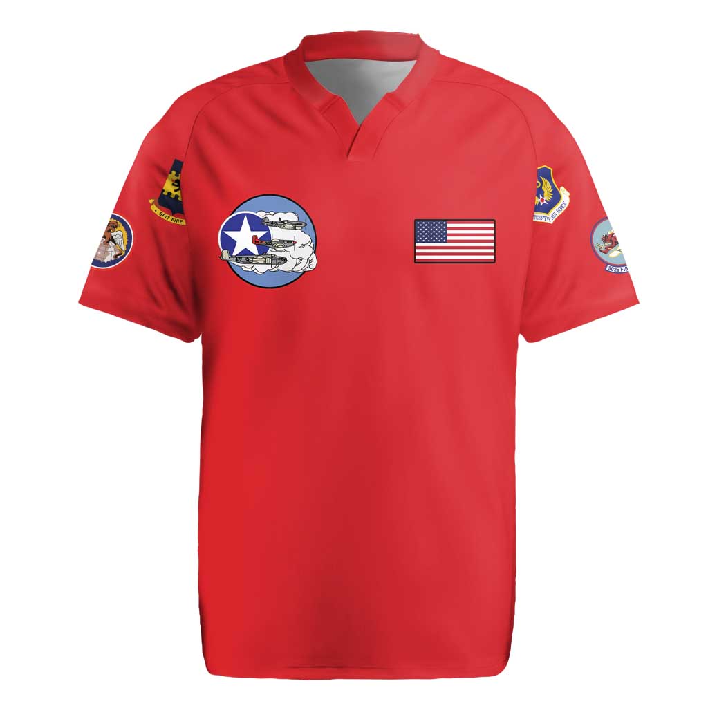 African American Aviators WWII Rugby Jersey Tuskegee Red Tails Airmen Red - African Pride