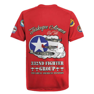 African American Aviators WWII Rugby Jersey Tuskegee Red Tails Airmen Red - African Pride