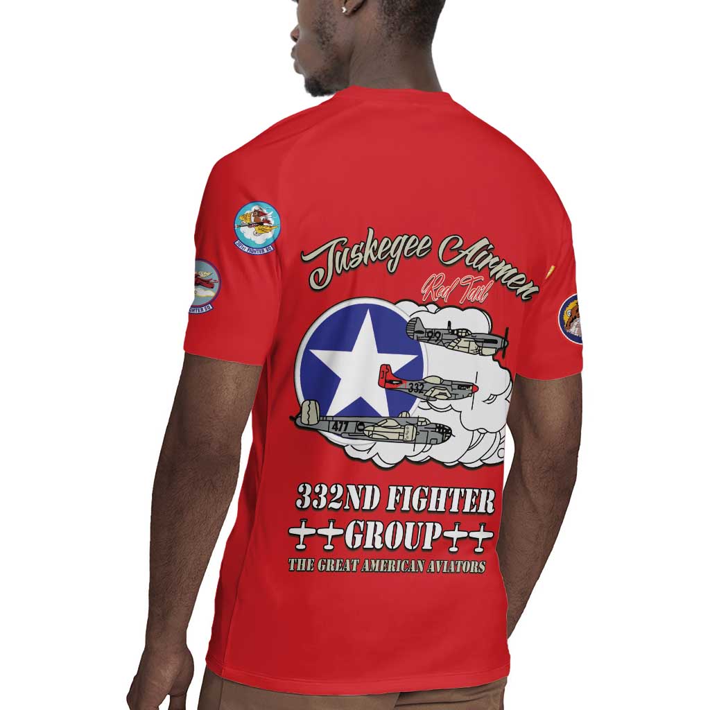 African American Aviators WWII Rugby Jersey Tuskegee Red Tails Airmen Red - African Pride