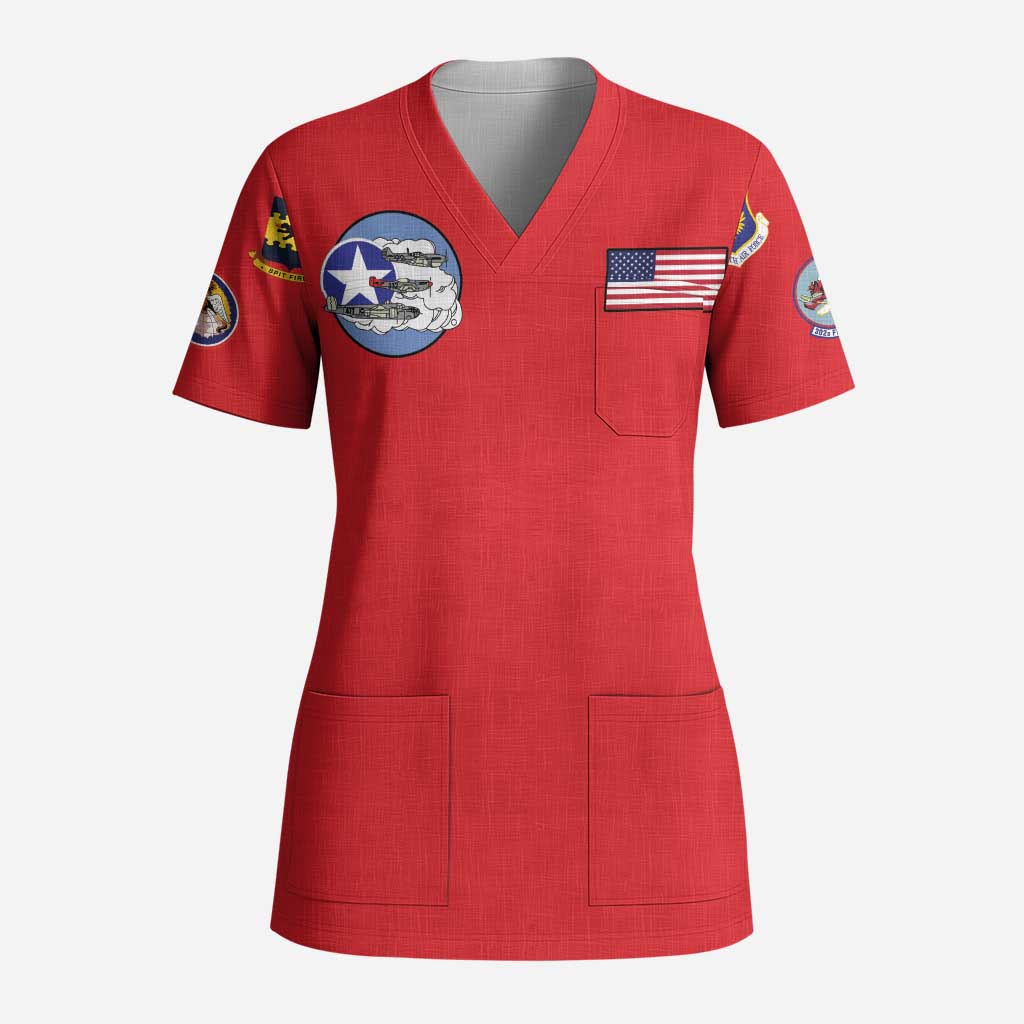 African American Aviators WWII Scrub Top Tuskegee Red Tails Airmen Red - African Pride