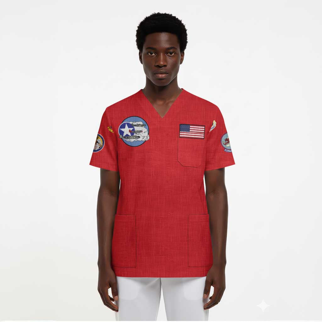 African American Aviators WWII Scrub Top Tuskegee Red Tails Airmen Red - African Pride