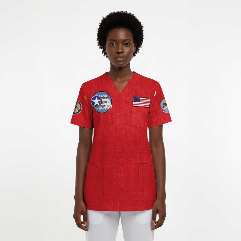 African American Aviators WWII Scrub Top Tuskegee Red Tails Airmen Red - African Pride