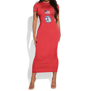 African American Aviators WWII Short Sleeve Bodycon Dress Tuskegee Red Tails Airmen Red - African Pride