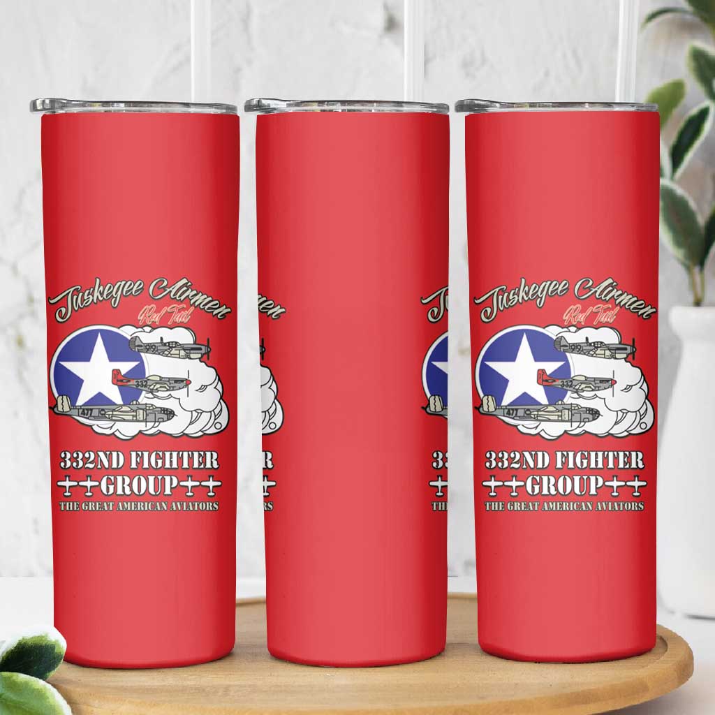 African American Aviators WWII Skinny Tumbler Tuskegee Red Tails Airmen Red - African Pride