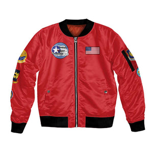 African American Aviators WWII Sleeve Zip Bomber Jacket Tuskegee Red Tails Airmen Red - African Pride