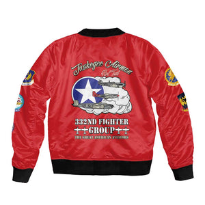 African American Aviators WWII Sleeve Zip Bomber Jacket Tuskegee Red Tails Airmen Red - African Pride