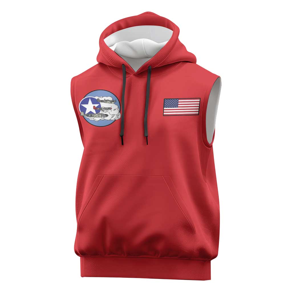 African American Aviators WWII Sleeveless Hoodie Tuskegee Red Tails Airmen Red - African Pride