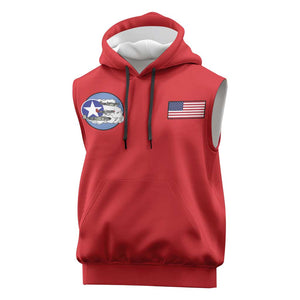 African American Aviators WWII Sleeveless Hoodie Tuskegee Red Tails Airmen Red - African Pride