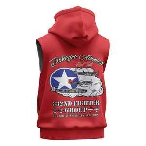 African American Aviators WWII Sleeveless Hoodie Tuskegee Red Tails Airmen Red - African Pride