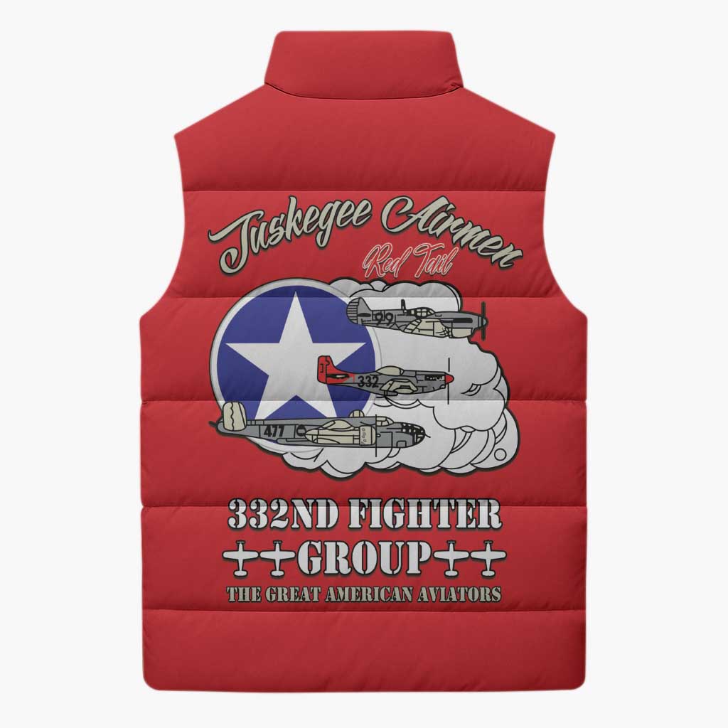 Tuskegee Airmen WWII Heroes Sleeveless Puffer Jacket The Great American Aviators Red Art
