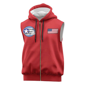 African American Aviators WWII Sleeveless Zip Hoodie Tuskegee Red Tails Airmen Red - African Pride