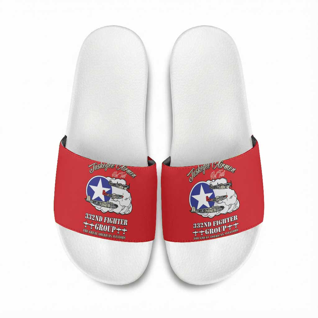 Tuskegee Airmen WWII Heroes Slide Sandals The Great American Aviators Red Art