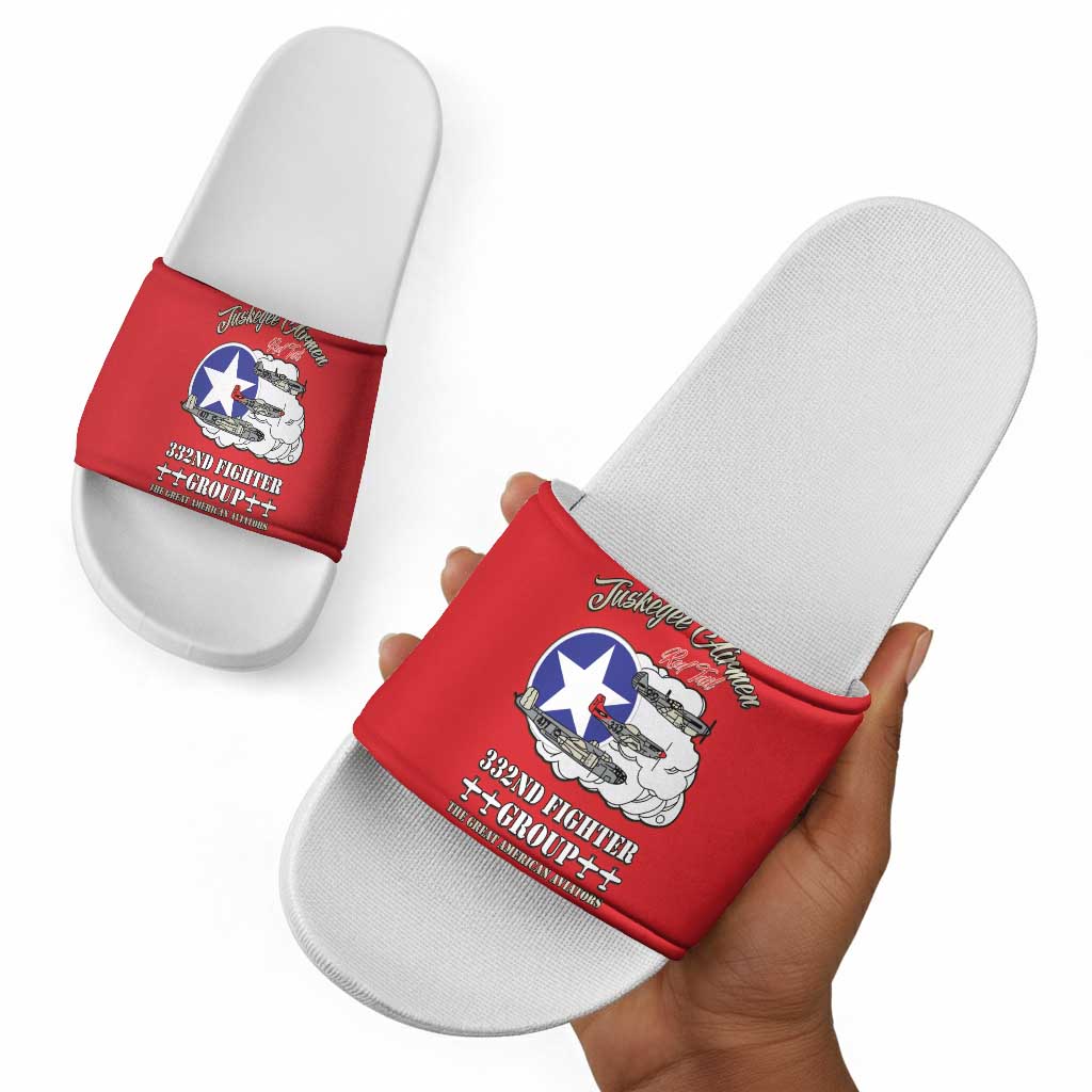 Tuskegee Airmen WWII Heroes Slide Sandals The Great American Aviators Red Art