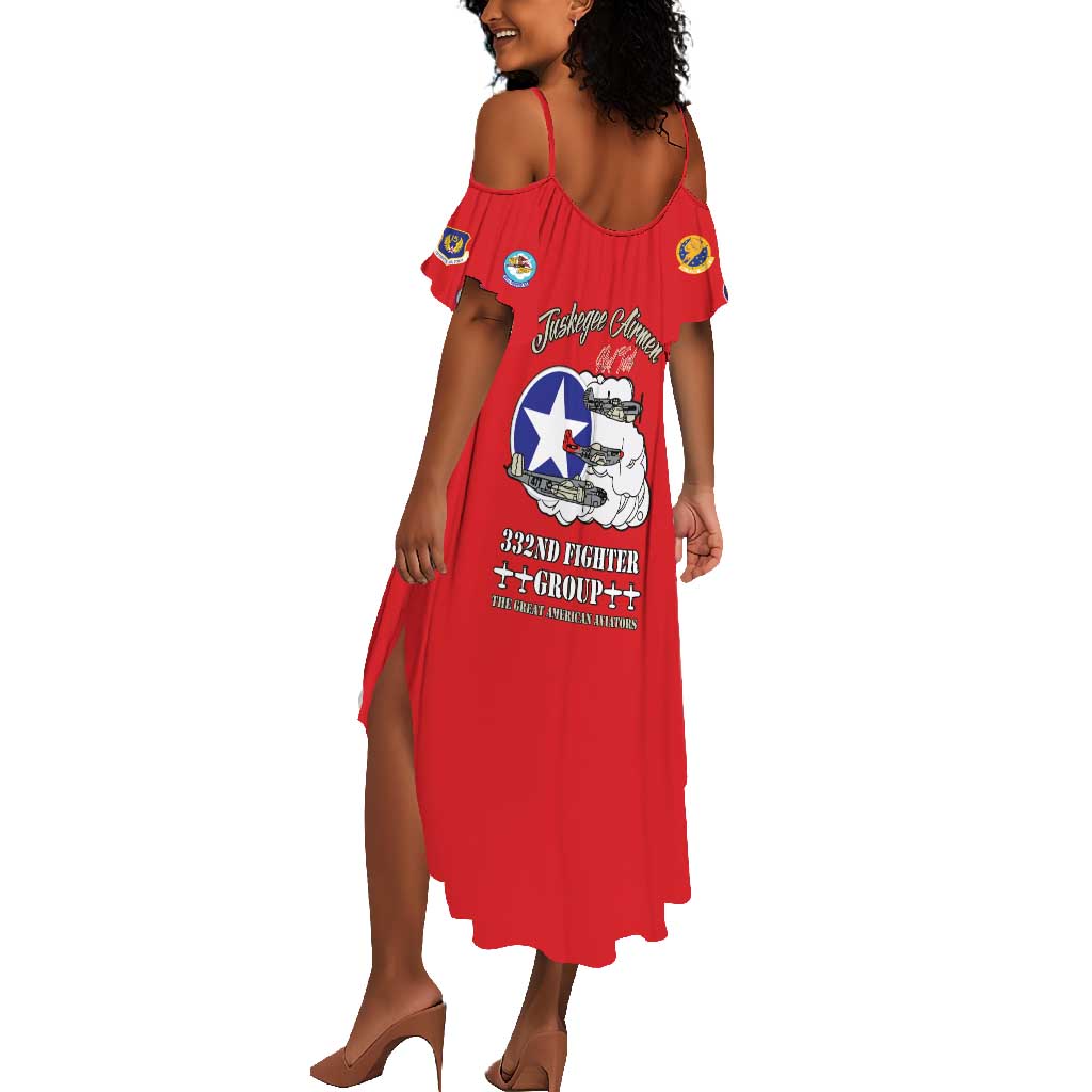 African American Aviators WWII Summer Maxi Dress Tuskegee Red Tails Airmen Red - African Pride