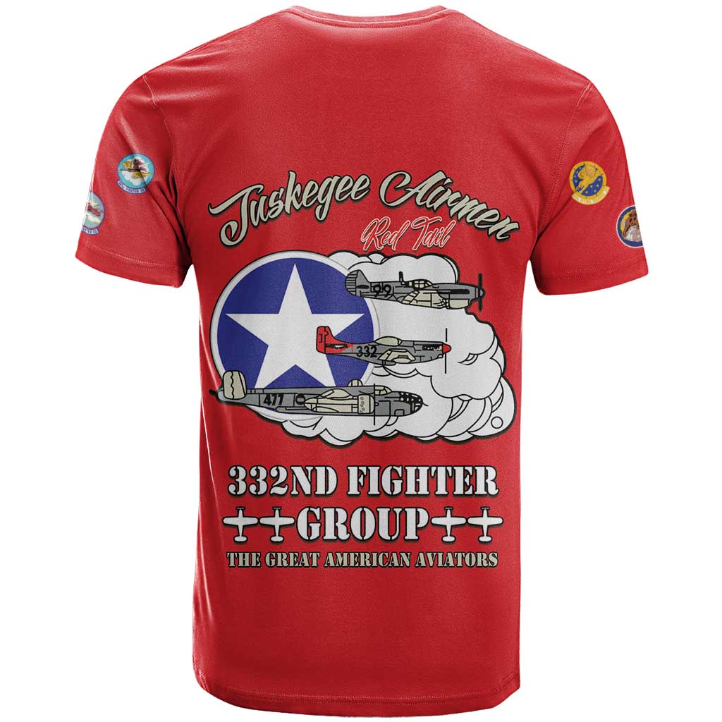 African American Aviators WWII T shirt Tuskegee Red Tails Airmen Red - African Pride