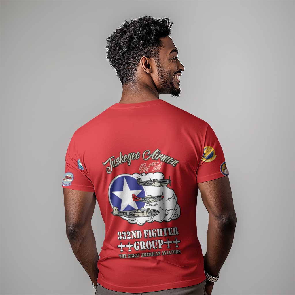 African American Aviators WWII T shirt Tuskegee Red Tails Airmen Red - African Pride