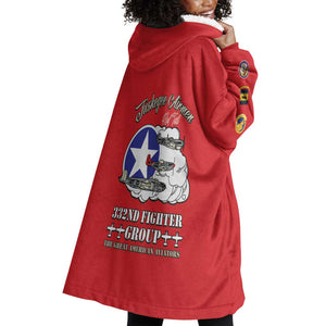 African American Aviators WWII Wearable Blanket Hoodie Tuskegee Red Tails Airmen Red - African Pride