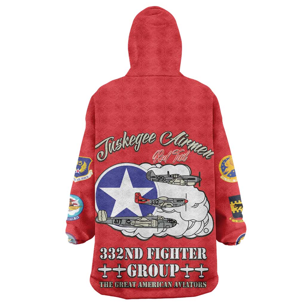 African American Aviators WWII Wearable Blanket Hoodie Tuskegee Red Tails Airmen Red - African Pride