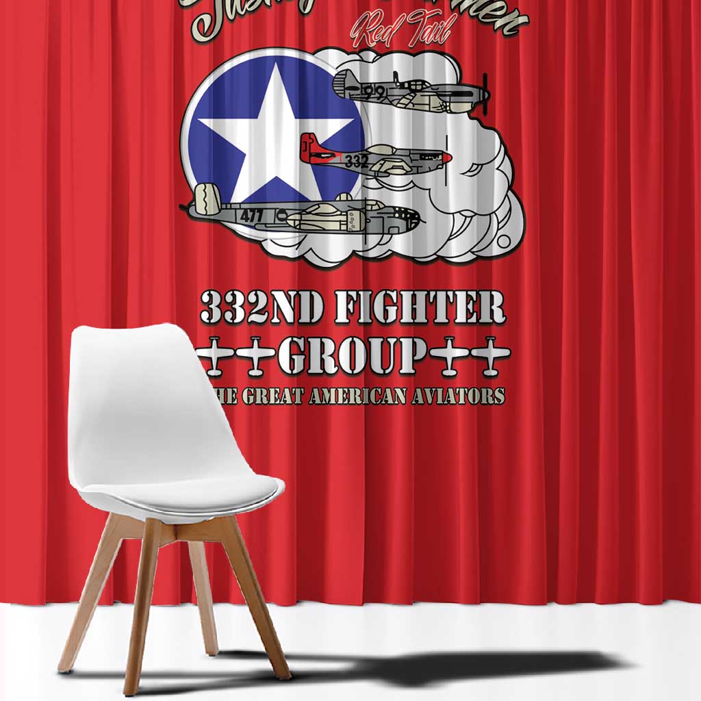 African American Aviators WWII Window Curtain Tuskegee Red Tails Airmen Red - African Pride