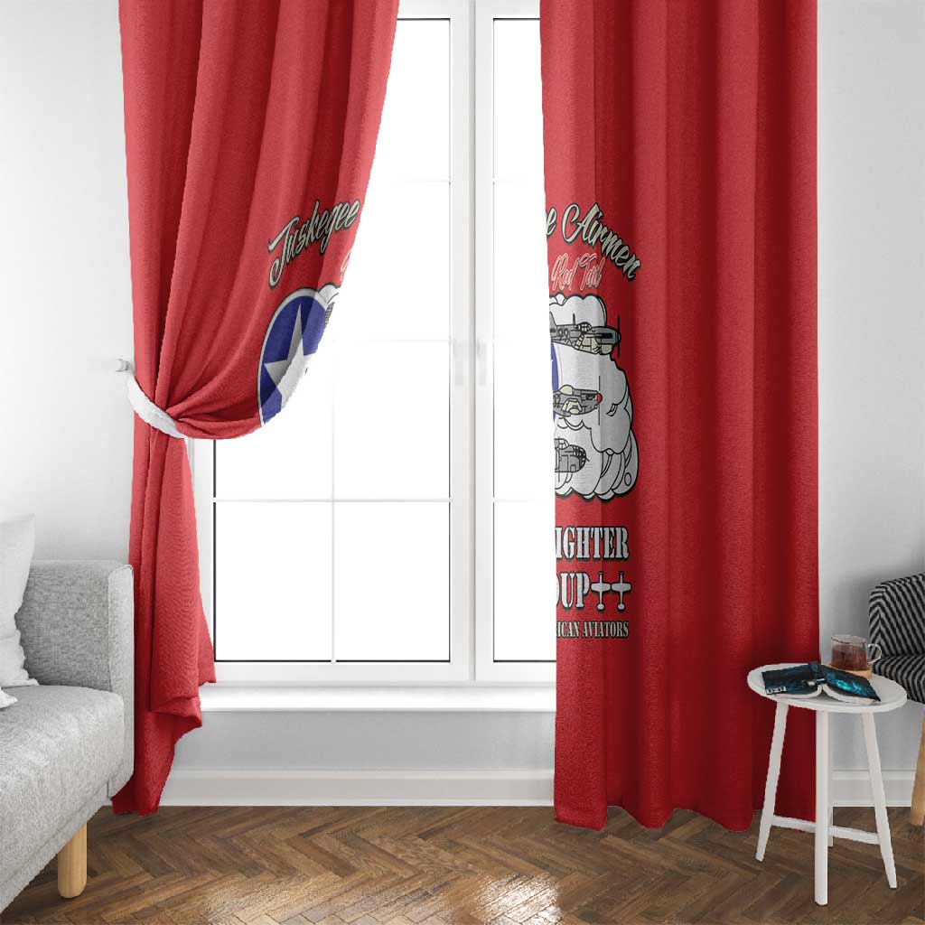 African American Aviators WWII Window Curtain Tuskegee Red Tails Airmen Red - African Pride