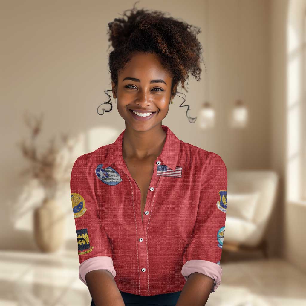 African American Aviators WWII Women Casual Shirt Tuskegee Red Tails Airmen Red - African Pride