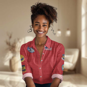 African American Aviators WWII Women Casual Shirt Tuskegee Red Tails Airmen Red - African Pride